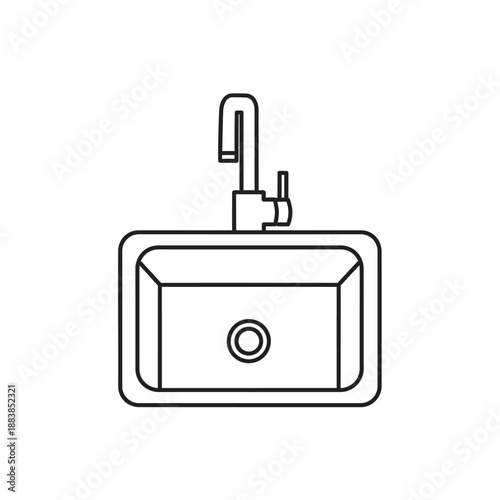 Kitchen Sink and Faucet Line Art Icon. Modern Plumbing Fixture Outline Vector Symbol for Home, Bathroom, or Kitchen Design.