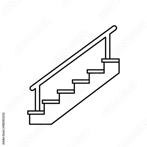 Staircase and Handrail Outline Icon. Architectural Vector Line Art Symbol for Upward Progress, Building, and Home Safety.