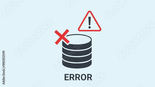 Database Error Warning Sign with Caution Symbol and Cross Mark.