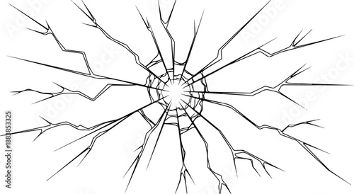 Dynamic cracked glass pattern showcasing spiderweb fractures from a central impact point