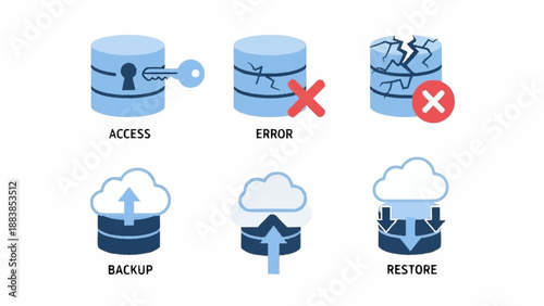 Data Storage Icons Representing Access Error Backup and Restore.
