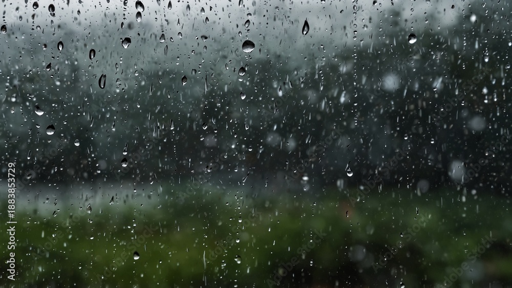 Obraz premium Raindrops sliding on window glass.