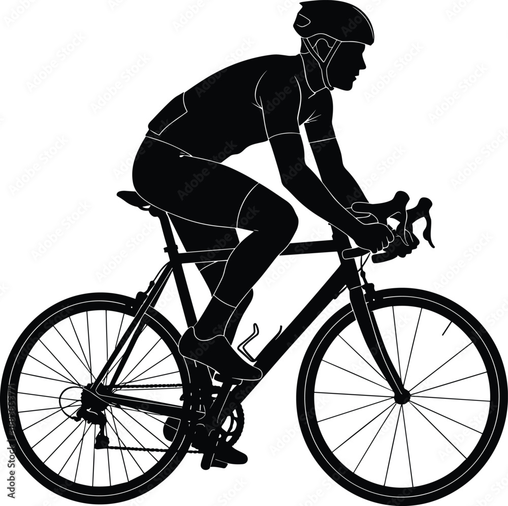 Obraz premium Detailed, black, silhouette, of, a, professional, male, cyclist, riding, a, road, bike, for, fitness, sports, competition, racing, and, training.