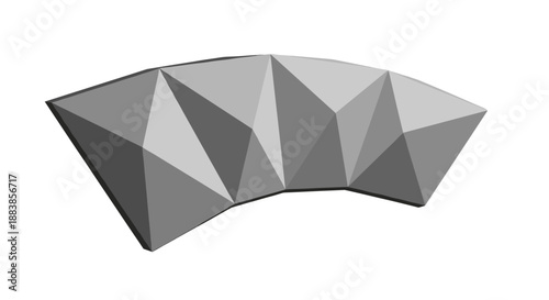 Geometric bent panel with angular facets isolated on a white background, showcasing a modern abstract design