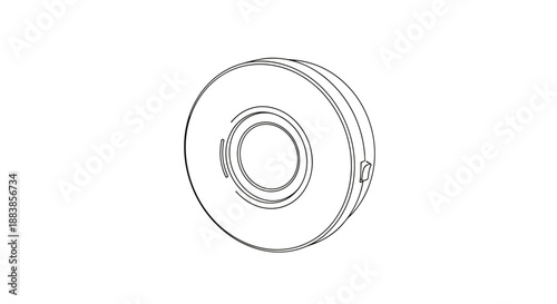 Minimalist illustration of an LED puck light isolated on a white background, showcasing a sleek circular design with detailed line art and clean composition