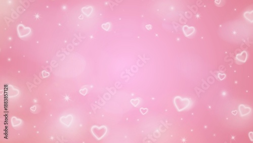 Принти на полотні Soft pink romantic background with glowing heart shapes and sparkling light effe