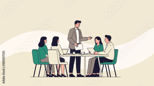 Business Meeting: Team Collaboration and Discussion in Modern Office