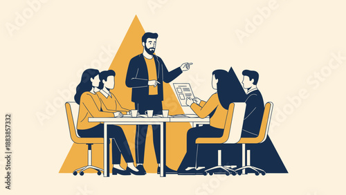 Business Meeting: Team Collaboration and Presentation in Modern Office