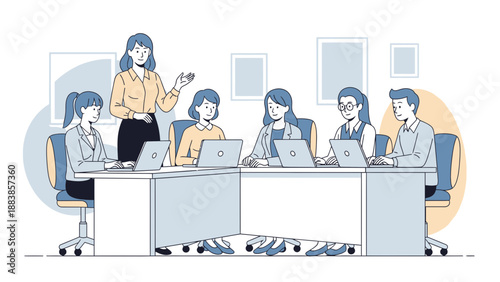 Business Meeting Team Collaboration Discussion Presentation Boardroom Flat Design