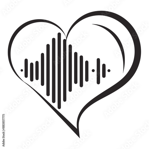 Heart Sound Wave Audio Spectrum Minimalist Line Art Valentine Vector