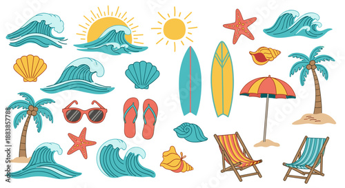 Vibrant Summer Beach Elements and Accessories Collection.