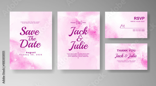 Set of Wedding invitation with abstract splash watercolor