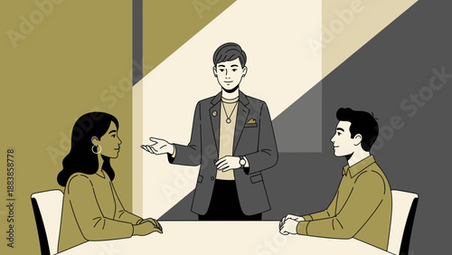 Business meeting with diverse team discussing ideas with a presenter