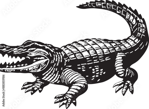 Crocodile vintage engraving black and white vector illustration