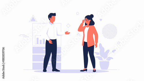 Business meeting, colleagues discuss project, flat design illustration