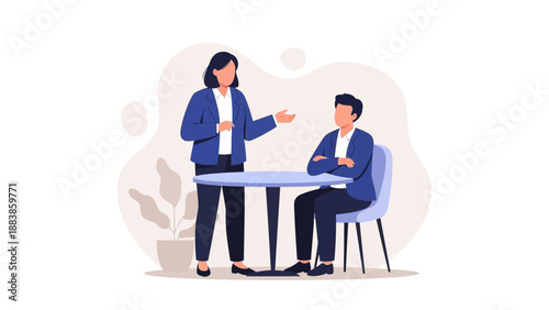 Business meeting, discussion, and collaboration between two professionals