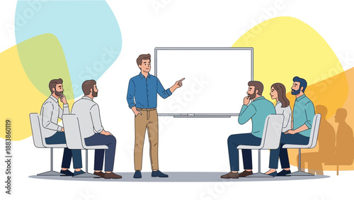 Business meeting, training session with presentation and audience