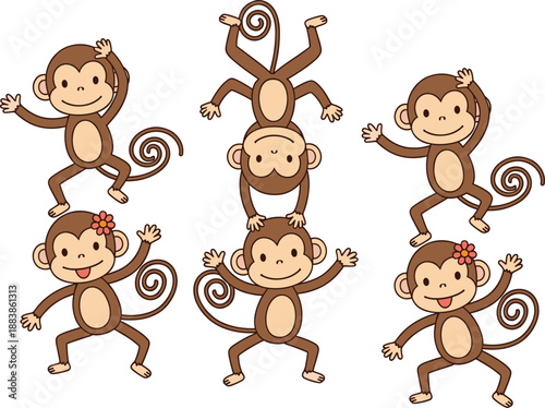 Cute Cartoon Monkey Characters Collection Vector Illustration with Playful Poses and Funny Expressions Isolated on White Background