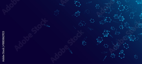 Abstract levitating molecular hexagons connected by dots for modern medical background or scientific research presentation. Vector illustration.