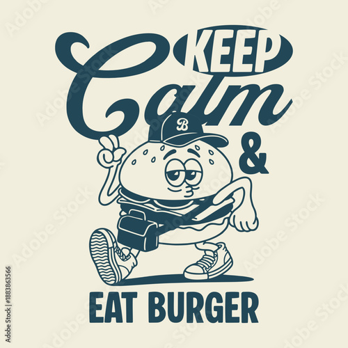 Funny cartoon character of burger Graphic Design for T shirt Street Wear and Urban Style	