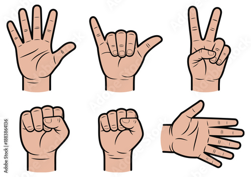 Hand Gestures Illustration Vector, Expressive Hand Poses for Sign Language and Communication, Cultural Meaning, Non-Verbal Signals, Educational Artwork.