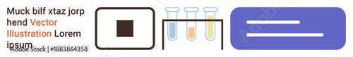 Science, laboratory research, experiment, education, analysis, innovation. Visual test tubes, abstract shapes and minimalist icons. Laboratory research and scientific experimentation concept