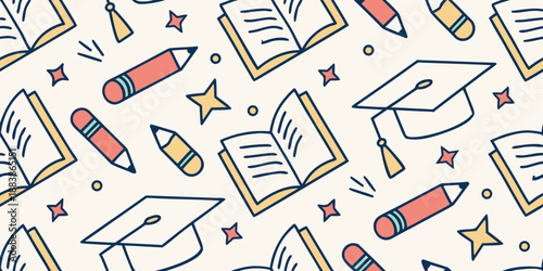 Seamless Education Texture Pattern with Bright Colors and Playful Academic Icons, Fun Learning Concept, Clean Modern Vector Background