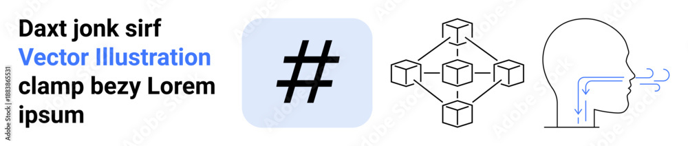 Fototapeta premium metadata tag sign, blockchain nodes, and human head with airflow concept. Ideal for digital technology, social media, blockchain, communication, health education, science simple landing page
