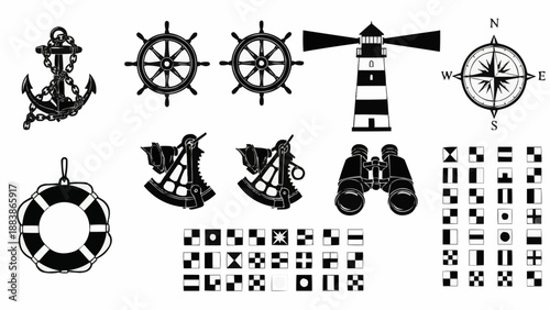 Nautical symbols and maritime equipment collection.