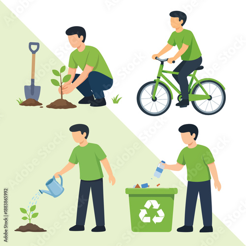 Minimal environmental actions characters illustration set