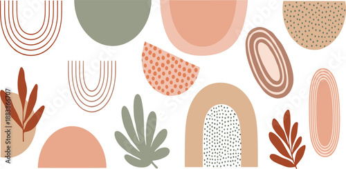 Billede på lærred Abstract boho arch shapes vector collection with organic forms, earthy neutral c