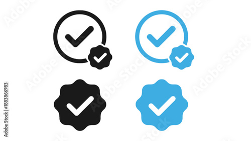 A set of checkmark icons in black and blue on a white background