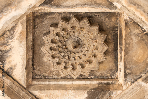 Stone carving and intricate details on the ceiling of Shri Siddheshwara Swamy Temple, Hottal, Nanded, Maharashtra, India.
