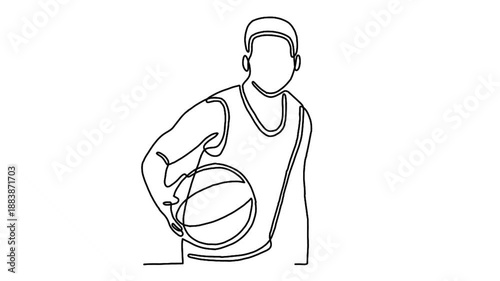 Continuous line animation of basketball player dribbling the ball