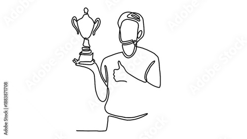 Continuous line animation of man holding trophy
