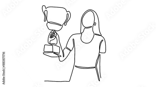 Continuous line animation of woman holding trophy