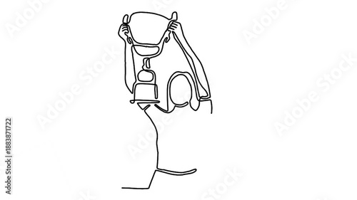 Continuous line animation of woman holding trophy