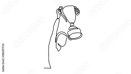 Continuous line animation of woman holding trophy