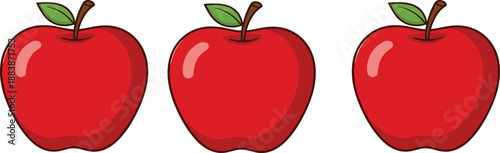 Red apple vector set with glossy cartoon style fruits, fresh healthy food illustration, and simple flat design