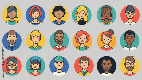 Diverse Group of People Avatars in Circular Frames.