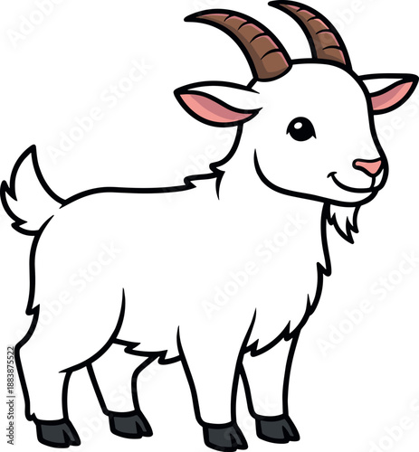 Cute cartoon goat vector illustration of a friendly farm animal character isolated on white for kids children design.