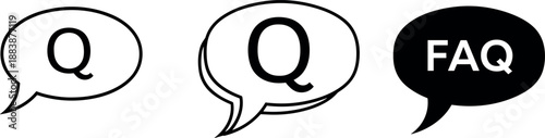 FAQ and question mark speech bubble line icon set for customer support help center and web communication interface design.