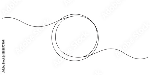Continuous one line circle stroke, Hand drawn circle frame on white background, Continuous one line drawing of scribble black circle, Continuous editable line drawing of round frame. 