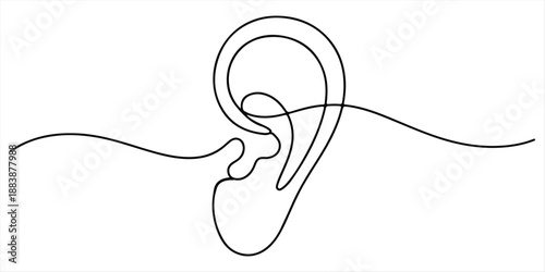 Continuous one line drawing of human ear. One line drawing illustration of human anatomy. International listening day concept single line.