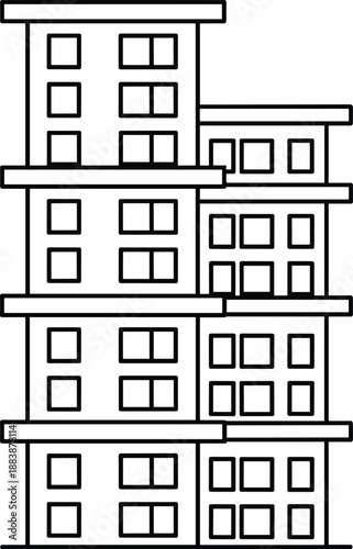 Apartment building outline illustration showing modern residential architecture, multi storey housing structure, urban real estate exterior design concept
