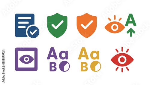 A collection of colorful icons representing security and vision concepts