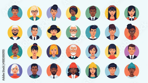 Diverse Group of People Avatars in Circular Frames.