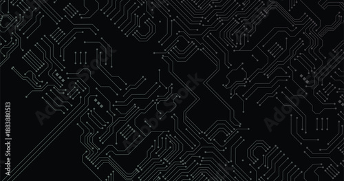 Black circuit board seamless pattern texture. High-tech background in digital computer technology concept. Abstract illustration.