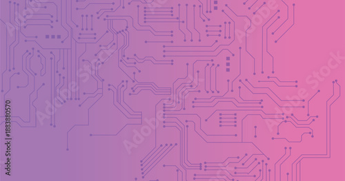 Purple circuit board seamless pattern texture. High-tech background in digital computer technology concept. Abstract illustration.