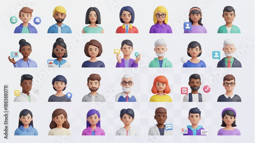 Diverse group of cartoon avatars representing people.